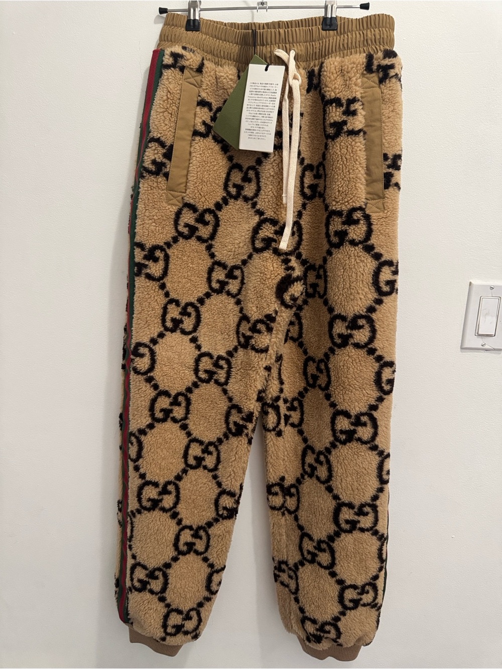 NWT Gucci Wool Fleece Joggers with Monogram SZ M